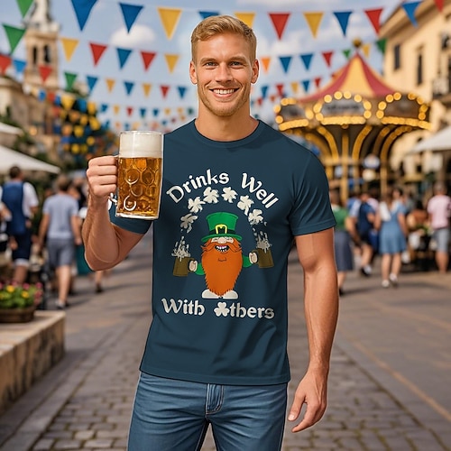 T-Shirt Grafikdrucke Bayerisch Streetstyle T-Shirt Ärmel Grafik für Herren Erwachsene Heißprägen für Oktoberfestbier Alltagstauglich Image