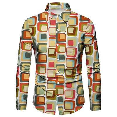 Retro Vintage 1970er Hemd Disco Geometrisch Psychedelisch Herren Halloween Karneval Musikfestival Pride Parade Erwachsene Hemd Image