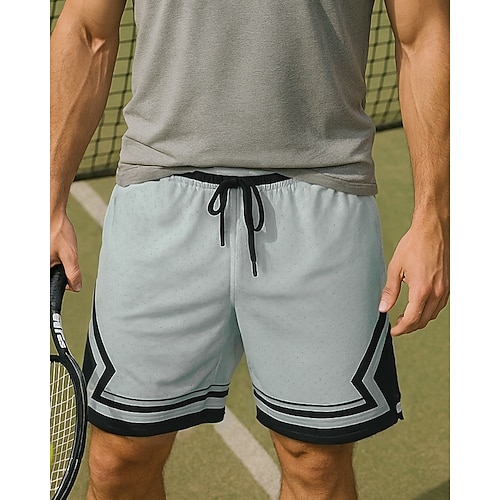 Herren Streifen Sportshorts Kurze Sporthose Tennishose Kordelzug Tasche Feuchtigkeitsableitend Atmungsaktiv Tennis Golfspiel Pickleball Schwarz Weiß Rosa Tennisbekleidung Image