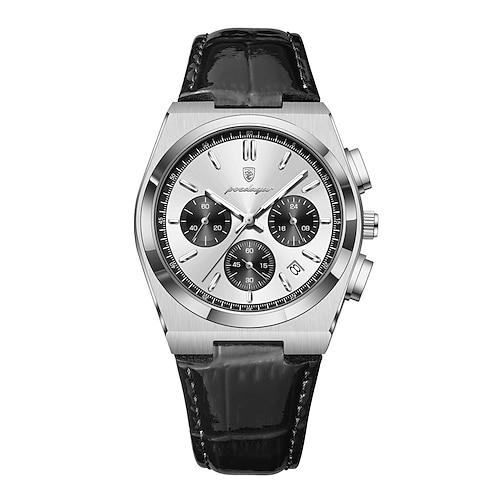 Herren Quarzuhr Geschäft leuchtend Datum Wasserdicht Lederarmband Beobachten