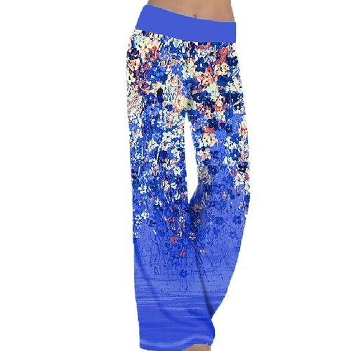 Damen Weites Bein Stoffhosen Hosen Hose Mode Boho Volle Länge Natürliche Taille Blumen Druck Bequem Außenbereich Outdoor Urlaub Wochenende Wein Hellhimmelblau Grau Blau Sommer Normale Passform Image