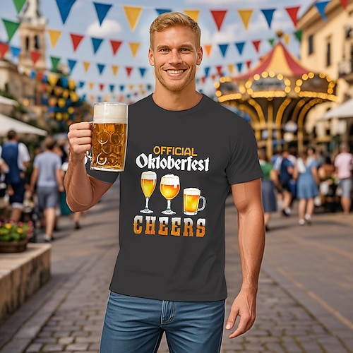 T-Shirt Bayerisch München Deutsch Lustig T-Shirt Ärmel Grafik für Herren Erwachsene Heißprägen für Karneval Oktoberfestbier Party Image