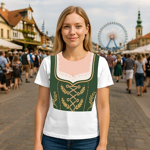T-Shirt Bayerisch München Deutsch Lustig T-Shirt Ärmel Grafik für Damen Erwachsene 3D-Druck für Karneval Oktoberfestbier Party Image