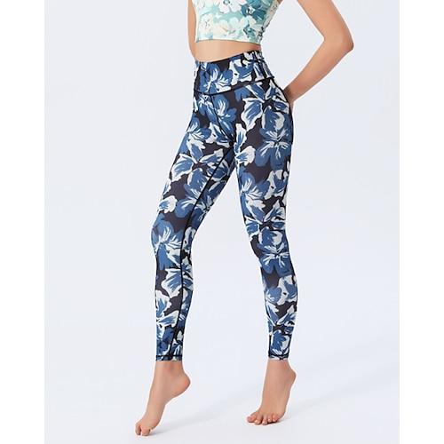 Damen Stoffhosen Leggings Mode Streetwear Volle Länge Natürliche Taille Blumen Druck Bequem Außenbereich Outdoor Athleisure Pfauenblau Marineblau Hellhimmelblau Wasserblau Sommer Normale Passform