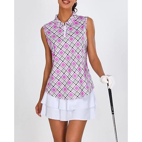 US Open Damen Kariert Tennis Shirt Ärmellos Druck UPF50 Schnelltrocknend Tennis Golfspiel Badminton Reißverschlusskragen T-Shirt Oberteil Purpur Tennisbekleidung