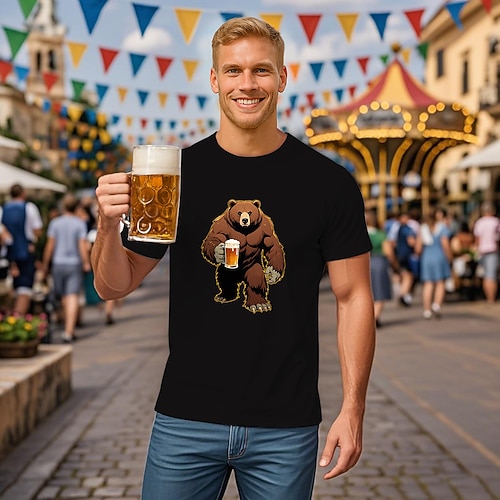 T-Shirt Bayerisch München Deutsch Lustig T-Shirt Ärmel Grafik für Herren Erwachsene Heißprägen für Karneval Oktoberfestbier Party Image