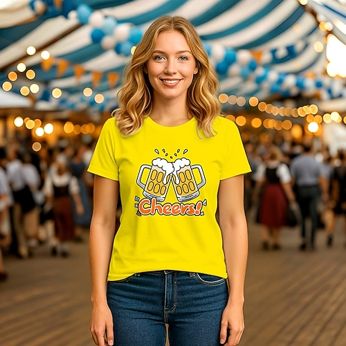 T-Shirt Bayerisch München Deutsch Lustig T-Shirt Ärmel Grafik für Damen Erwachsene Heißprägen für Karneval Oktoberfestbier Party Image