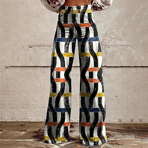 Retro Vintage 1970er Groovy Hose Hose mit weitem Bein Hippie Disco Hohe Taille Psychedelisch Jeans-Imitat Kostüm Damen Karneval Alltagstauglich Musikfestival Retro-Mottoparty Erwachsene Hose Image