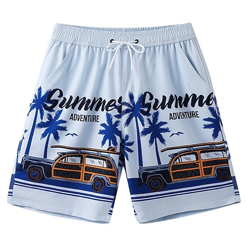 Herren Shorts Strandshorts Kordelzug Tasche Elastischer Bund Grafik Blatt Baum Schnelltrocknend Außenbereich Knielang Outdoor Urlaub Heim Urlaub Ethno-Stil Meerblau Dunkelblau / Rot Mikroelastisch Image