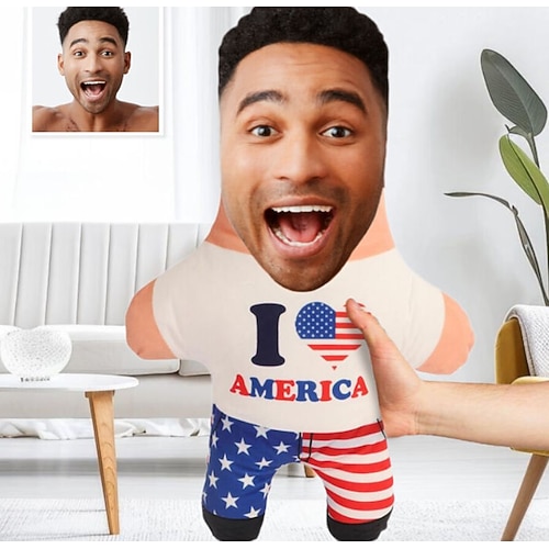 Personalisiertes Gesichtskissen 4. Juli Kissen patriotisches personalisiertes Geschenk Foto Ich liebe Amerika Unabhängigkeitstag personalisierte Geschenkideen in verschiedenen Größen mit Einlage Image
