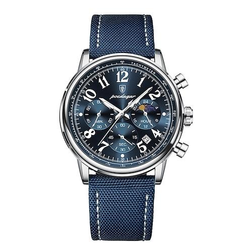 Sportuhr für Mann wasserdicht leuchtend Chronograph Datum Herrenuhren Quarz Nylon Leder Herrenuhr