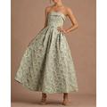 Elegantes Floral-Jacquard A-Linien Cocktailkleid Tee-Länge Midi Formal Engagement Ärmellos Strapless Falten 2025
