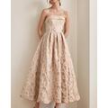 Elegantes Floral-Jacquard A-Linien Cocktailkleid Tee-Länge Midi Formal Engagement Ärmellos Strapless Falten 2025