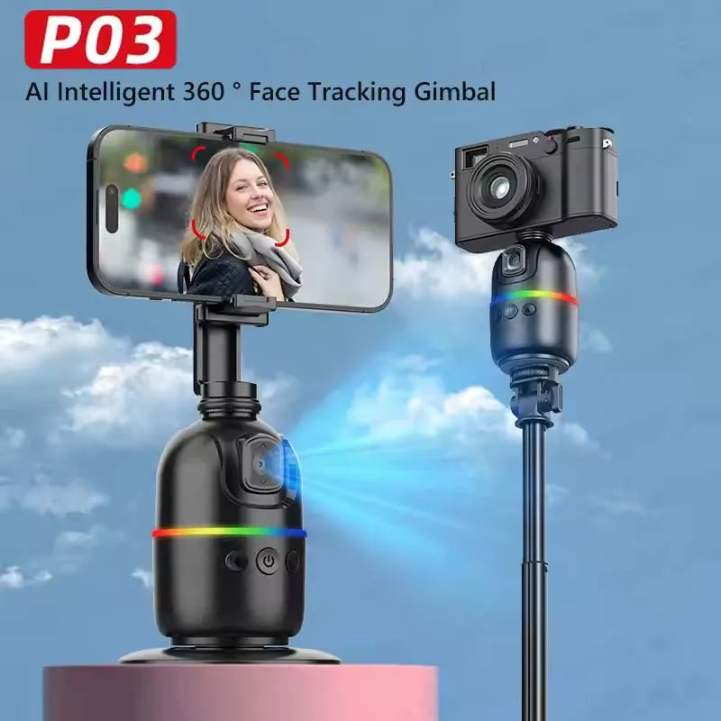 Cardan AI de bureau intelligent avec suivi automatique du visage, pour Smartphone et caméra d'action, Rotation à 360 degrés, mise au point, Kit Vlog, Option avec lumière