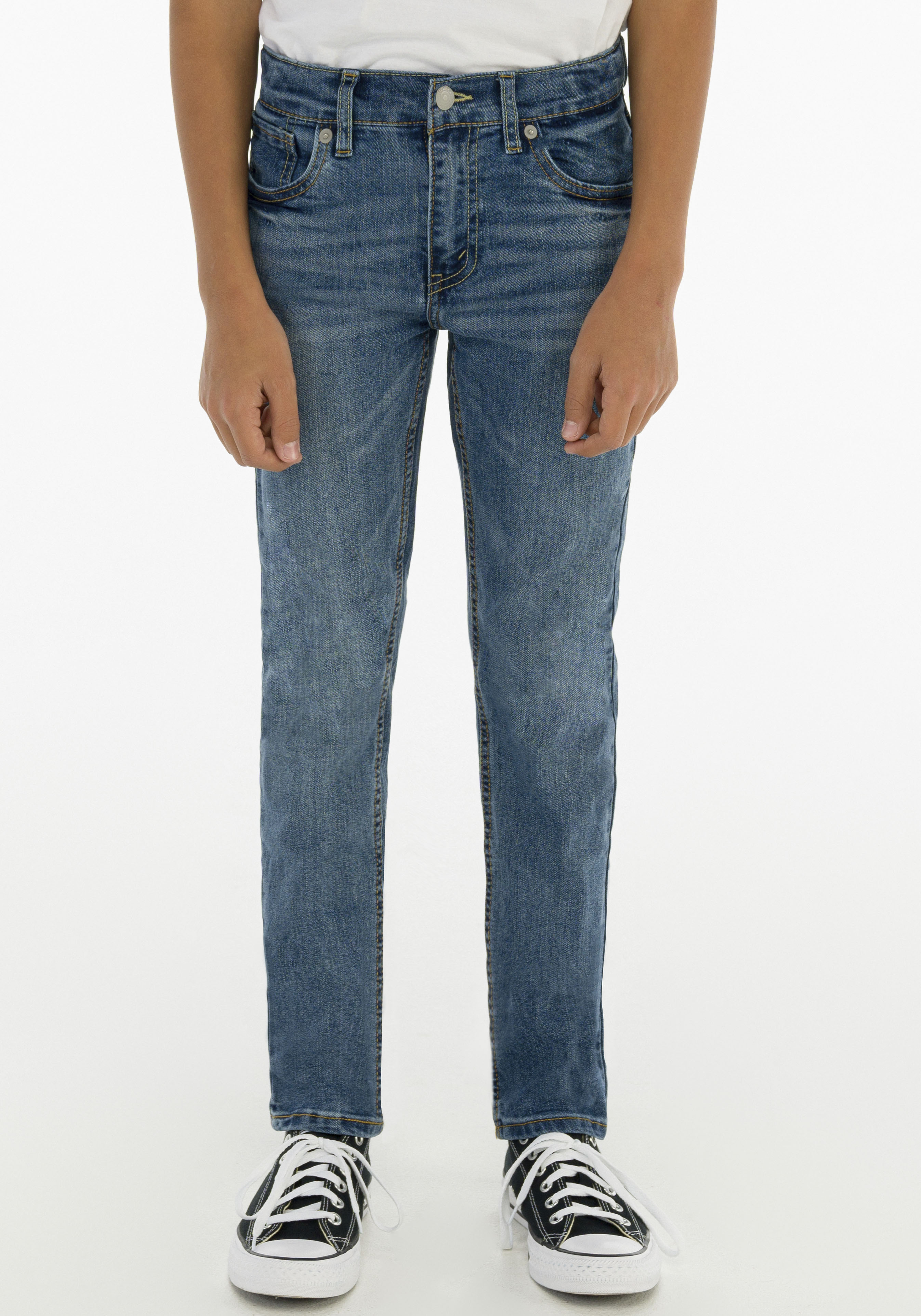 Skinny-fit-Jeans LEVI'S KIDS "LVB-510 SKINNY FIT JEANS", Jungen, Gr. 4/104, N-Gr, blau (mid bue used denim), Denim/Jeans, Obermaterial: 80% Baumwolle, 19% Polyester, 1% Elasthan, skinny fit, Jeans, for BOYS Image