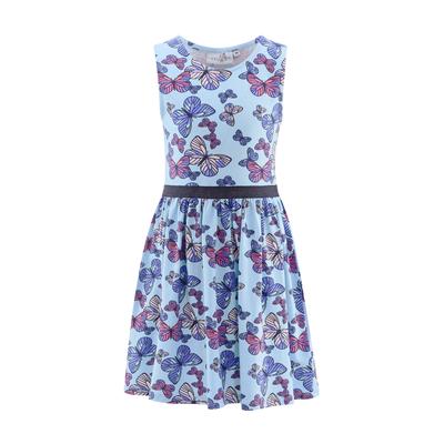 Midikleid HAPPY GIRLS, Mädchen, Gr. 104, N-Gr, blau (light blau), Jersey, Obermaterial: 95% Baumwolle, 5% Elasthan, bedruckt, casual, regular fit ca. Mitte Wade, Rundhals, ohne Ärmel, Kleider Image
