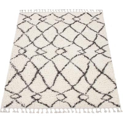 Hochflor-Teppich PACO HOME "Orebro 170", beige, B:140cm H:44mm L:200cm, Polyester, Teppiche, Fransenteppich, modernes Rauten Muster, besonders weich & kuschelig, mit Fransen Image