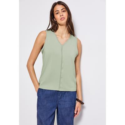 Shirttop STREET ONE, Damen, Gr. 44, grün (soft jade grün), Jersey, Obermaterial: 95% Viskose, 5% Elasthan, unifarben, casual, regular fit taillenbedeckt, V-Ausschnitt, ohne Ärmel, Tops, mit Häkel Details Image