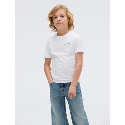 T-Shirt CALVIN KLEIN JEANS "MONOGRAM MINI BADGE T-SHIRT", Jungen, Gr. 10 (140), blau (blau jean), Single Jersey, Obermaterial: 100% Baumwolle, casual, Rundhals, Kurzarm, Shirts, für Kinder bis 16 Jahre Image
