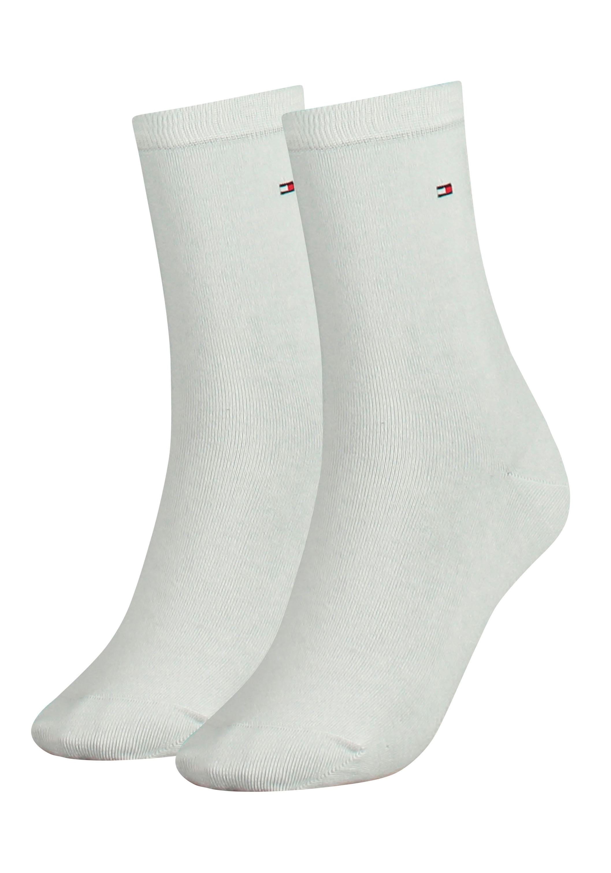 Socken TOMMY HILFIGER "TH WOMEN SOCK CASUAL 2P", Damen, Gr. 39-42, weiß, Baumwollmischung, Elasthan, Polyamid, unifarben, elastisch, Socken Socken, mit flacher Zehennaht