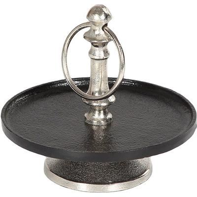 Etagere AMBIENTE HAUS "Etagere 1 Stufe Silber und Schwarz", silber (silberfarben, schwarz), B:19cm H:17cm T:19cm, Aluminium, Servierplatten Image