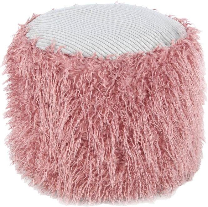Pouf KAYOOM "Fellpouf Bobtail 125, Fellhocker in zweifarbigem Design", rosa (rosa, grau), B:45cm H:38cm T:45cm, Bezug: 80% Acrylic 20% Polyester/ Füllmaterial: 100% Polystryol, Poufs, modern, dekorativ, kindersicherer Reißverschluss an der Unterseite