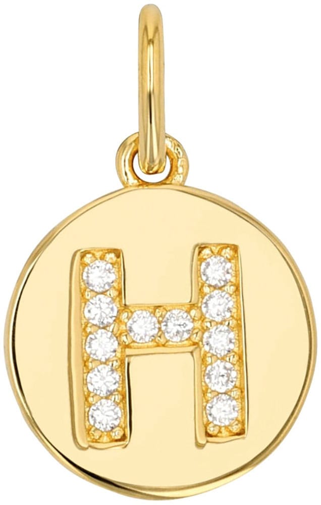 Buchstabenanhänger AMOR "A-Z", gold (gelbgoldfarben, kristallweiß, kristallweiß), Schmuckanhänger, Damen, H, Silber 925 (Sterlingsilber), 0,78 g, mit Zirkonia (synth.)