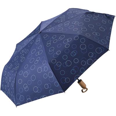 Taschenregenschirm EUROSCHIRM "Taschenschirm 32P7, Kreise blau", blau (marine, blau), Bezug: 100% Polyester, gemustert, Regenschirme, marineblau, kompakte Größe, Automatik, Holzgriff aus Buche Image