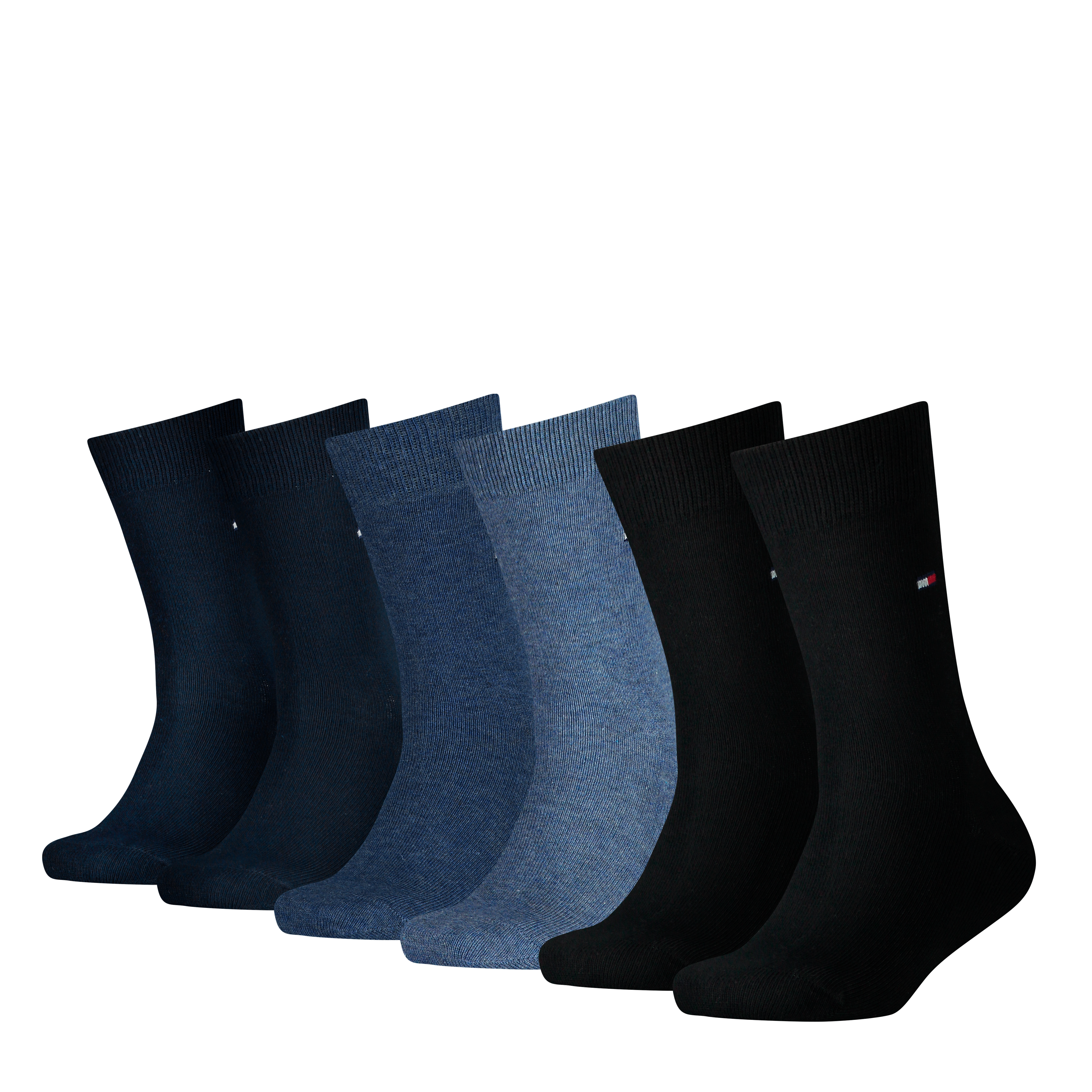 Socken TOMMY HILFIGER "TH CHILDREN SOCK TH BASIC 6P ECOM", Damen, Gr. 27-30, blau (denim combo), Baumwollmischung, normal, Socken, Mit kleinem Rippenbündchen und Logo Image