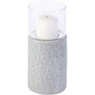 Windlicht HOME AFFAIRE, grau, H:24cm Ø:11cm, Keramik, Glas, Kerzenhalter Image