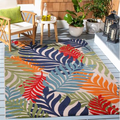 Teppich SANAT "Floral Outdoor", bunt (multi), B:60cm H:6mm L:110cm, Kunstfaser, Teppiche, In- und Outdoor geeignet, florales Design, Balkon, Terasse Image