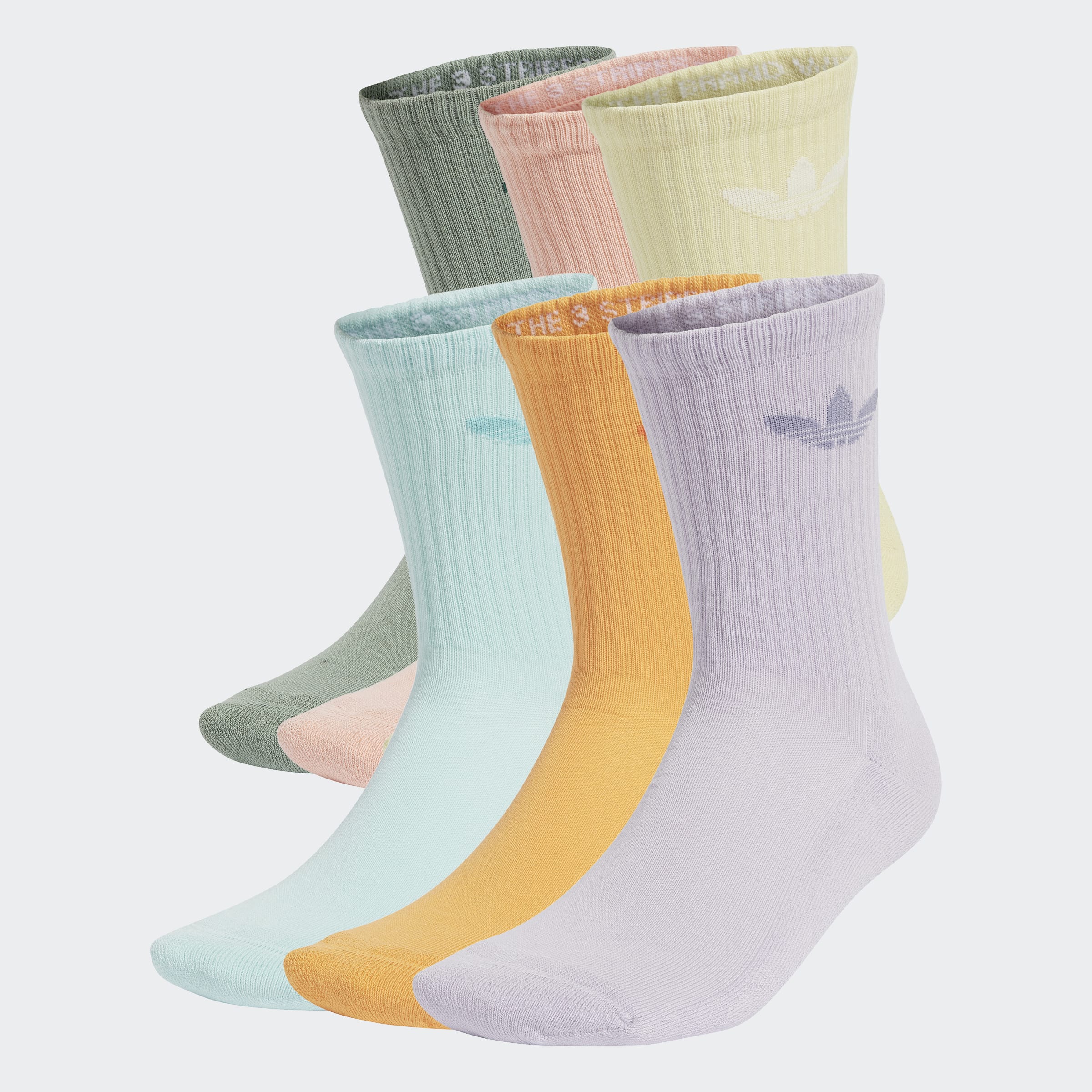 Sportsocken ADIDAS ORIGINALS "TR CREW S 6P", Herren, Gr. L (43/45), bunt (silber grün, glow pink, powder gelb), Obermaterial: 65% Baumwolle, 31% Polyester, 3% Elasthan, 1% sonstige Fasern, Socken Sportsocken, für Laufen, 6er-Pack, mit Trefoil Logo,...
