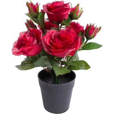 Kunstblume BOTANIC-HAUS "Rosenbusch", rot, B:20cm H:27cm T:20cm Ø:20cm, Kunststoff, Kunstpflanzen