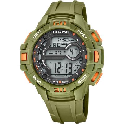 Chronograph CALYPSO WATCHES "Digital For Man", grün (olivgrün), Armbanduhren, Herren, Armbanduhr, Quarzuhr, Herrenuhr, digital, Datum, Stoppfunktion Image