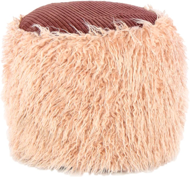 Pouf KAYOOM "Fellpouf Bobtail 125, Fellhocker in zweifarbigem Design", beige (beige, braun), B:45cm H:38cm T:45cm, Bezug: 80% Acrylic 20% Polyester/ Füllmaterial: 100% Polystryol, Poufs, modern, dekorativ, kindersicherer Reißverschluss an der... Image