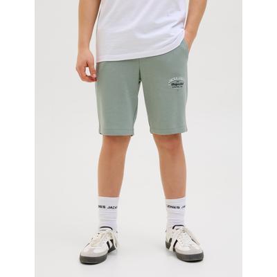 Sweatshorts JACK & JONES JUNIOR, Jungen, Gr. 176, N-Gr, grün (iceberg grün), Sweatware, Obermaterial: 70% Baumwolle, 30% Polyester, bedruckt, casual, slim fit knielang, Hosen Image