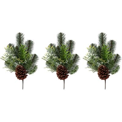 Winterliche Kunstpflanze CREATIV GREEN "Weihnachtsdeko", grün, B:15cm H:43cm T:10cm, Kunststoff, Kunstpflanzen, Zweig mit Zapfen, 3er-Set Image