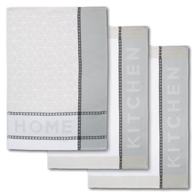 Geschirrtuch DYCKHOFF "HOME & KITCHEN, Maße je Tuch ca. 50x70 cm, aus 100% Baumwolle", grau (taupe, weiß), B:50cm L:70cm, 100% Baumwolle, Geschirrtücher, mit zwei verschiedenen Motiven Image