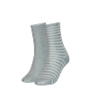 Socken TOMMY HILFIGER "TH WOMEN SOCK 2P SMALL STRIPE", Damen, Gr. 39-42, grau (middle grau melange), Baumwollmischung, uni, gestreift, normal, Socken, mit schmalem Rippenbündchen, meliert, gestreift