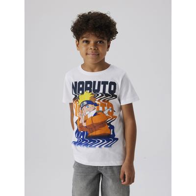 T-Shirt NAME IT "NKMFUKAS NARUTO SS TOP SKY", Jungen, Gr. 122 (128), hellweiß (blank), Jersey, Obermaterial: 100% Baumwolle, bedruckt, casual, regular fit, Rundhals, Kurzarm, Shirts Image