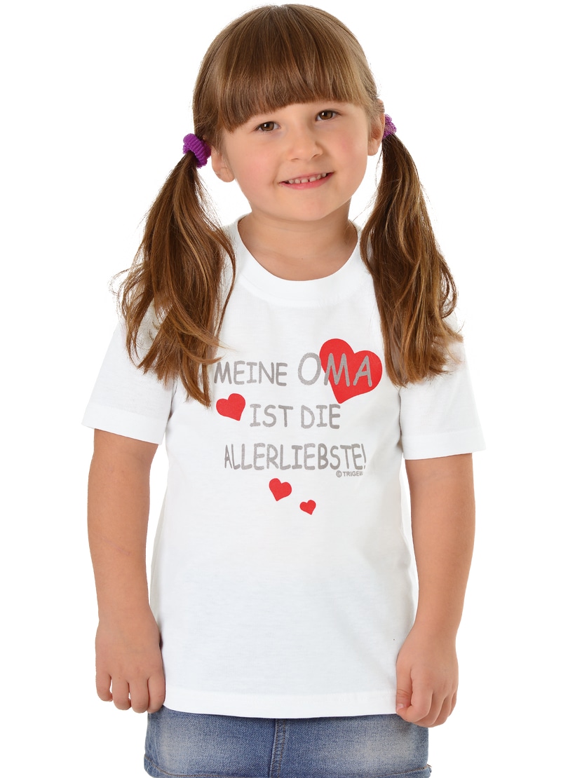 T-Shirt TRIGEMA "TRIGEMA T-Shirt Omas Liebling", Kinder, Gr. 92, weiß, 100% Baumwolle (Bio-Baumwolle kbA), Shirts Image