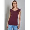 T-Shirt STREET ONE, Damen, Gr. 46, rot (schwarz cherry rot), Web, Stoff, 50% Baumwolle, 50% Modal, unifarben, casual, normal normal, U-Boot-Ausschnitt, ohne Ärmel abgesteppt, Shirts, im soften Baumwoll-Mix