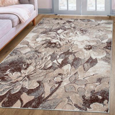 Teppich MY HOME "Almrose" Gr. 1, beige (sand), B:60cm H:9mm L:90cm, Kunstfaser, Teppiche, mit besonders weichem Flor, Blumen Muster, florales Design, Kurzflor Image
