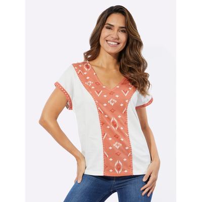 V-Shirt CLASSIC BASICS "V-Shirt", Damen, Gr. 38, orange (ecru, papaya, bedruckt), 100% Baumwolle, gemustert, ethno, V-Ausschnitt, Kurzarm, Shirts Image