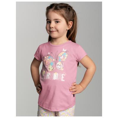 T-Shirt TRIGEMA "TRIGEMA T-Shirt mit buntem Schmetterling-Printmotiv", Kinder, Gr. 128, lila (lilie), 100% Baumwolle, Basic, Halbarm, Shirts Image