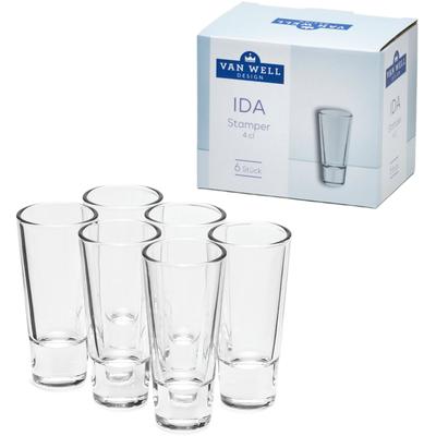 Schnapsglas VAN WELL "Ida", transparent (klar), B:4cm H:10,2cm, Glas, Trinkgefäße, spülmaschinengeeignet, 4 cl, 6-teilig Image