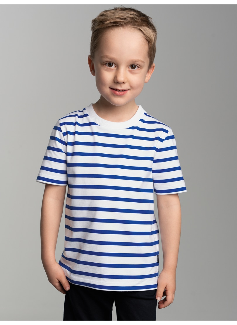 T-Shirt TRIGEMA "TRIGEMA T-Shirt mit Allover-Ringelmuster", Kinder, Gr. 140, blau (royal), 100% Baumwolle, Basic, Shirts Image
