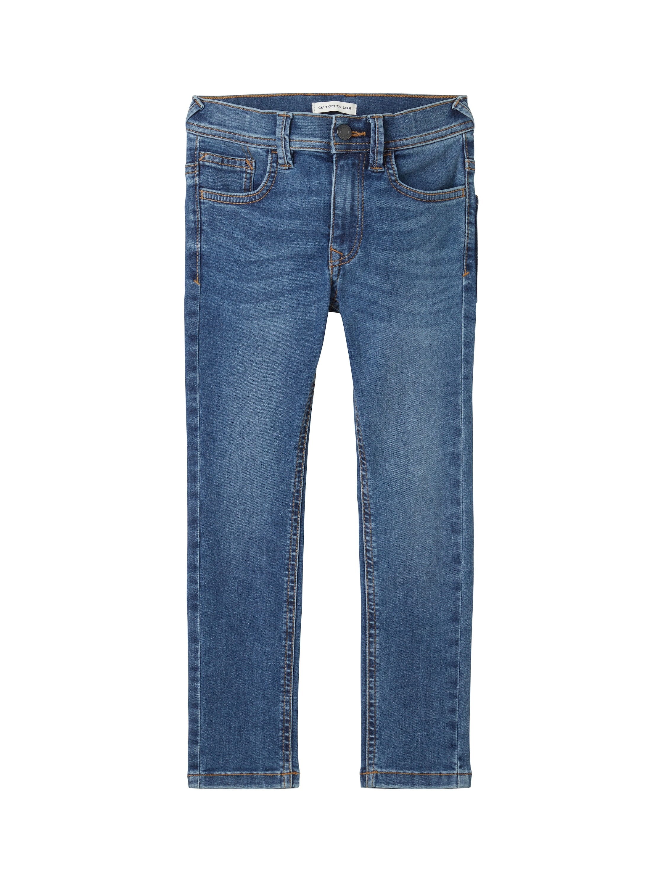5-Pocket-Jeans TOM TAILOR, Jungen, Gr. 122, N-Gr, blau (blau denim), Denim/Jeans, Obermaterial: 65% Baumwolle, 34% Polyester, 1% Elasthan, unifarben, slim fit normal, Jeans 5-Pocket-Jeans, in Slim Fit Passform und mit Stretch