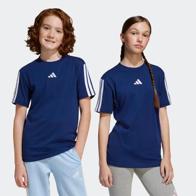 T-Shirt ADIDAS SPORTSWEAR "J 3S TEE 160", Kinder, Gr. 140, blau (dunkelblau, weiß), Obermaterial: 100% Baumwolle, sportlich, Rundhals, Shirts Image