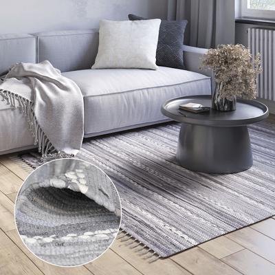 Teppich "Sharon", grau (grau, weiß), B:120cm H:10mm L:170cm, Baumwolle, Polyester, MYFLAIR MÖBEL & ACCESSOIRES, Teppiche, Fransenteppich, Flachgewebe, Fleckerl, 90% Baumwolle, handgewebt, mit Fransen Image